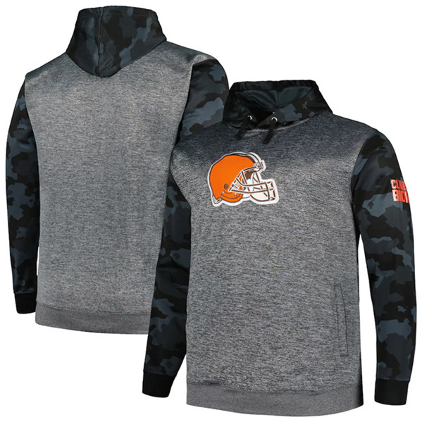 Men's Cleveland Browns Heather Charcoal Big & Tall Camo Pullover Hoodie - Click Image to Close